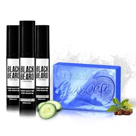 Blackbeard for Men Formula X Instant Mustache & Beard Color for Men & Seasoap Anti-Aging Bar Soap - Hypoallergenic Facial Hair Dye & Mens Soap - Temporary Beard Tint, Brown Auburn, 3 Pack & 1 Soap Bar