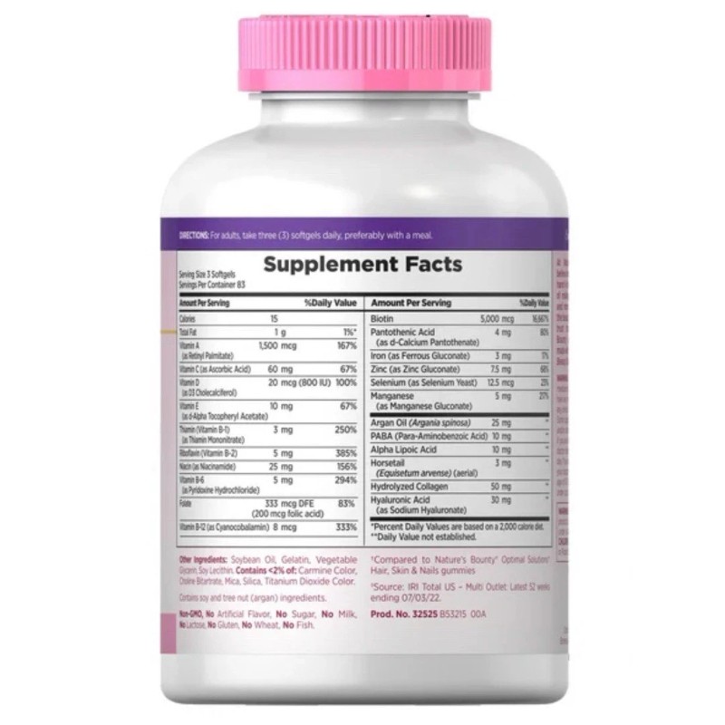 Nature's Bounty HAIR SKIN and NAILS 250 Softgels Multivitamin 5000