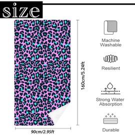 Large Quick Dry Microfibre Beach Bath Towel for Adult,Purple Leopard Print Sand Free Beach Towel with Bag,Lightweight Gym Yoga Sports Towel,Compact Travel Summer Beach Towel for Women Men