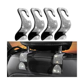 LKAHG 4PCS Bling Car Seat Headrest Hooks, Diamond Crystal Seat Back Hanger Organizer, Vehicle Storage Holder for Bag, Grocery, Auto Accessories Universal for SUV, Truck (White)