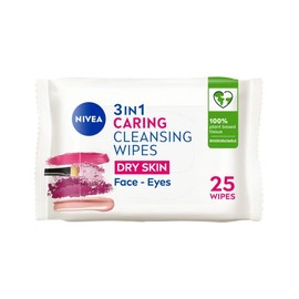 NIVEA 3'ü1 Arada Nazik Makyaj Temizleme Mendilleri (25 adet),Kuru Ciltler,Yüz ve Göz için,Suya Dayanıklı Maskara ve Makyaj Temizleme