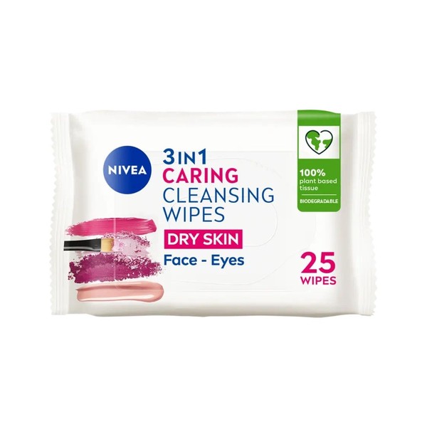 NIVEA 3'ü1 Arada Nazik Makyaj Temizleme Mendilleri (25 adet),Kuru Ciltler,Yüz