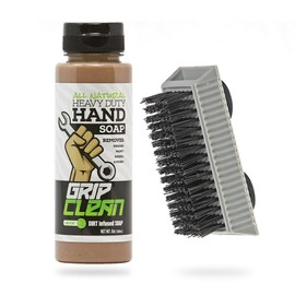Grip Clean Hand Cleaner for Auto Mechanics, Heavy Duty Pumice Soap & Fingernail Brush, Tool Shop, Garage, Commercial, All Natural, Men, Women, Grit Cleansing, Sensitive Skin - 32oz Pump Top & Brush