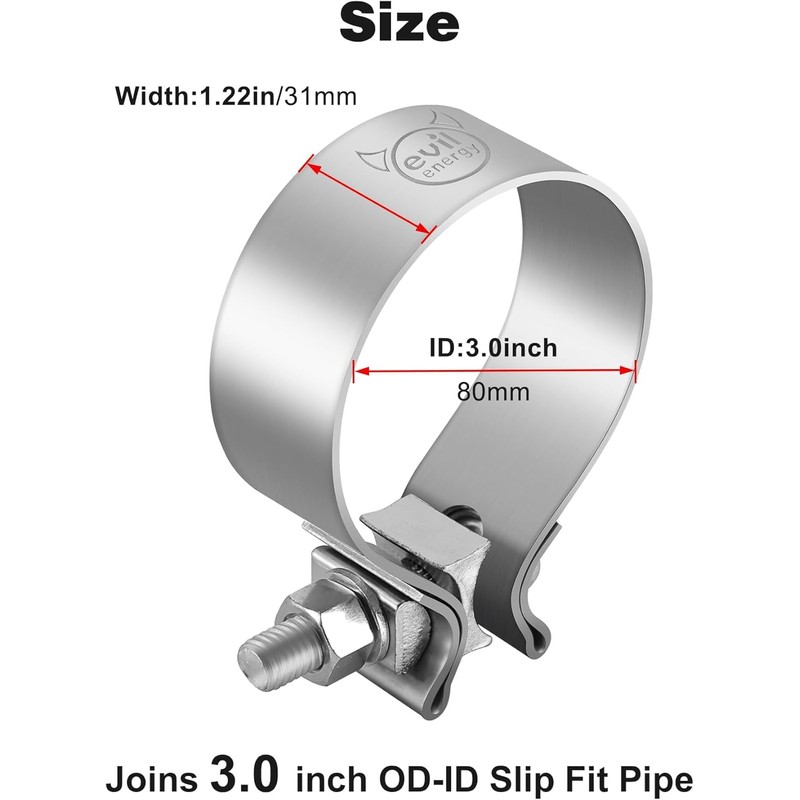 EVIL ENERGY 3 inch Exhaust Clamp,3" Narrow Band Muffler Clamp