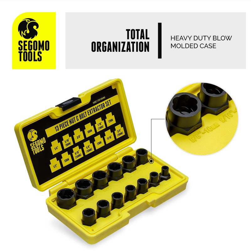 Segomo Tools 13 Piece Lug Nut and Bolt Extractor Removal