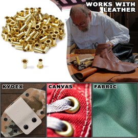 [100 Pack] HolsterSmith Polished Brass Eyelets - (#6-12 Length) - (3/16 in. Diameter) - (USA Made) - Rivets for DIY Kydex Holsters, Leather Shoes, and Canvas Cloth