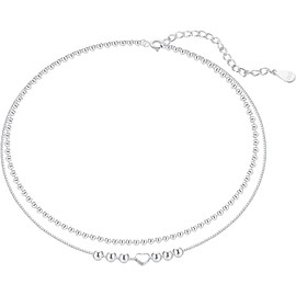 ORAZIO 925 Sterling Silver Ankle Bracelet Multilayer Anklets for Women Heart Round Ball Anklets Adjustable Chain Summer Beach Foot Jewellery Style8