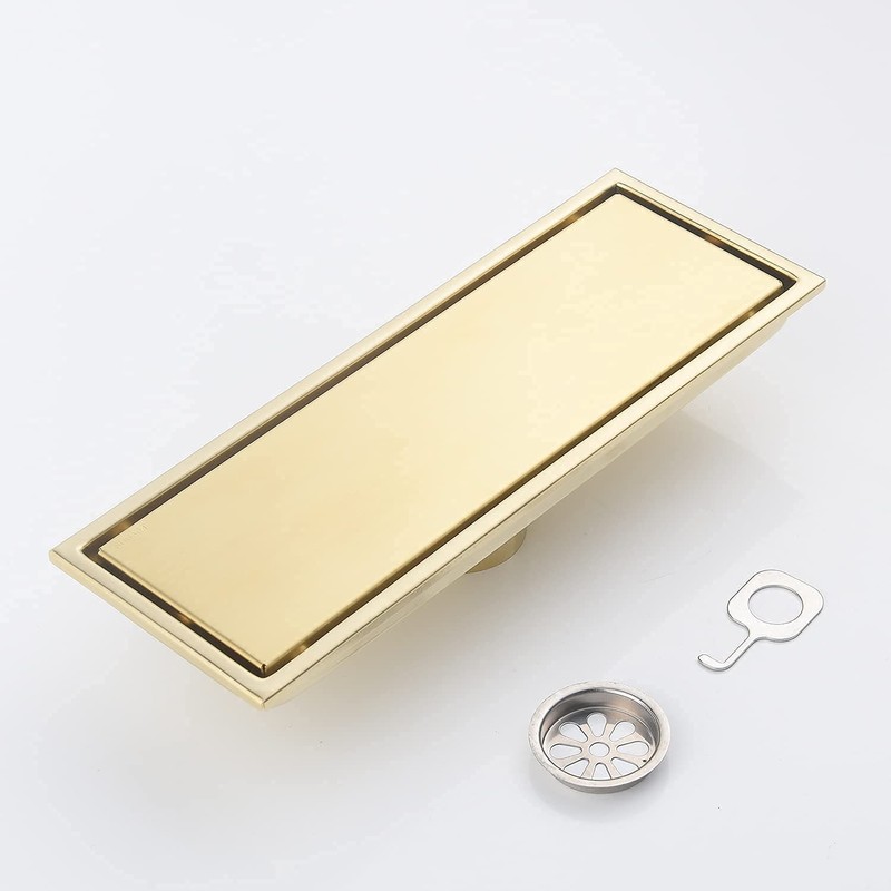 DEOKXZ Linear Shower Drain Pipe 12 Inches Brushed Gold, with