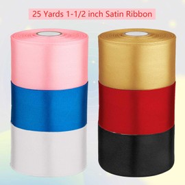 1-1/2 inch Blue Ribbon for Gift Wrapping, Satin Fabric Ribbon for Crafts, Christmas Tree, Valentines, Bows Bouquet, Floral, Hair Birthday Decoration 25 Yards