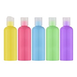 Owlyee 3.4oz Travel Bottle with Disc Top Flip Cap (5PCS) Empty Plastic Container for Shampoo, Lotion, Soap (100ml, Yellow, Blue, Green, Purple, Red)