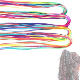 Treayes 30Pcs Colorful Hair Braiding Rope Strings for Rainbow Hair Wrap Cords for Braids, Rainbow Rope Strands, Colored Hairs Wrap Braided Ponytail