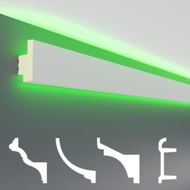 HEXIM LED Stucco Moulding Pattern – Indirect Lighting with Ceiling Strips Made of Polyurethane (PU), Light and Opaque (20 cm LED-18) Light Coves Facades, White