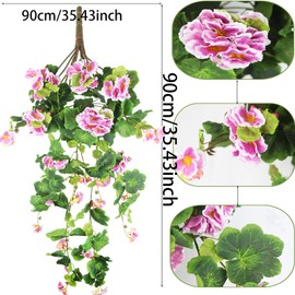 FAICOIA Artificial Flower for Hanging Basket Pink Artificial Geraniums Hanging Basket Silk Plant Faux Flowers Geranium Hanging Planter Silk Geranium Flowers for Outdoor Pot Patio Garden Decor