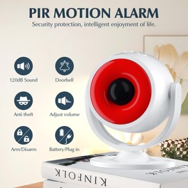 eMylo Motion Sensor Alarm with 8 Meter Remote Control, 120dB Alarm Sound, 360° Angle Detection, 6 Meter PIR Detector, 3 Working Modes, Suitable for Home, Garage, Caravan, Shop