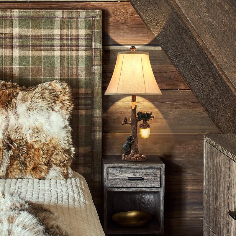 LOKHOM Rustic Western Bear Table Lamp with Nightlight Set of