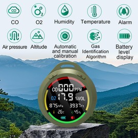 Carbon Monoxide Detectors,Portable Carbon Monoxide Detector for Travel,Air Quality Monitor Indoor and Outdoor,Small Size,for O2 Oxygen,CO,Altitude,Temperature,Humidity,for Hotel Room,Camping,RV