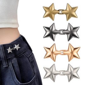 Coptiner 4 Pairs Waist Tightener Clips, Star Adjustable Jeans Buttons Pant Waist Tightener Clips No Sewing Required Buttons No Tools for Loose Jeans, Jackets, Clothes