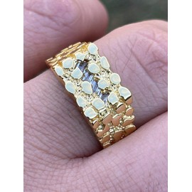 Gold Nugget Ring - Solid 925 Sterling Silver Ring - Iced Baguette Diamond Ring - 14k Yellow Gold Finish - Sizes 6-13 (9)