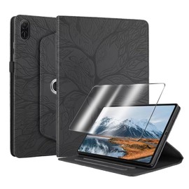 for Honor Pad X8a 11 Inch 2024 Case with Screen Protector PU Leather 3D Life Tree with Pencil Holder 360 Degree Stand Full Shockproof Protective Tablet case Covers - Black