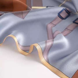 ANDANTINO 100% Mulberry Silk Long Scarf for Women Large Shawls for Headscarf and Neck- Oblong Hair Wraps with Gift Packed(Belts-Blue&Brown)