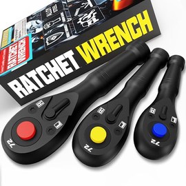 KIRXST Reversible Ratchet 1/4 Inch 3/8 Inch 1/2 Inch 3-Piece Reversible Ratchet with Quick Release, 72 Teeth Ratchet Handle, Small Actuation Angle 5°