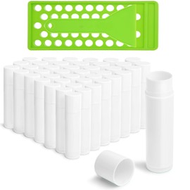 50Pcs Lip Balm Tubes 5ml Empty Chapstick Tubes with Filling Tray And Spatula, Lipsticks Filling Tubes Plastic DIY Lip Balm Kit Clear Lip Balm Containers with Caps for Women Girl DIY Make Up Gift