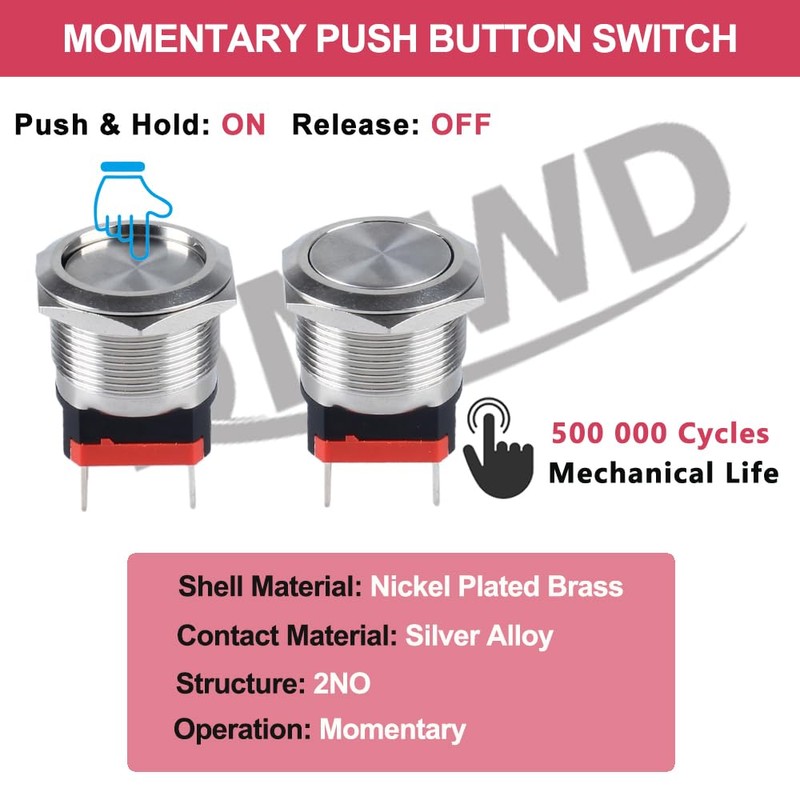 DMWD 22mm Heavy Duty Momentary Metal Push Button Switch Large