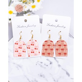 Puocaon Polymer Clay Transfer Paper - 4 Design 20 Sheets Transfer Paper for Polymer Clay Earrings Pink Cherry Checkerborad Pattern, Conquette Pink Polymer Clay Transfer Sheets