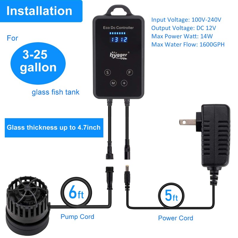 hygger Quiet Magnetic Aquarium Wave Maker, 1600GPH DC 12V Powerhead