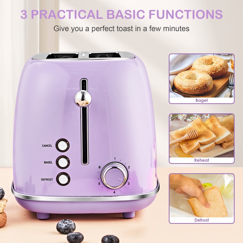 Roter Mond 2 Slice Toaster Retro Stainless Steel with Bagel,