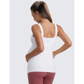 CRZ YOGA Butterluxe Womens Square Neck Maternity Tank Tops Ruched Sleeveless Pregnancy Yoga Tee Shirt with Built in Bra White Small
