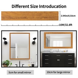 10M Brown Wooden Grain Mirror Border Peel and Stick Wallpaper, Self Adhesive Waterproof Wallpaper Mirror Frame Tape for Bathroom Decor, Peel and Stick Trim Removable Kitchen Wall Decor 3.93" x 393"
