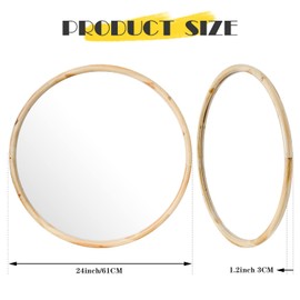 sawsile Round Wood Mirror 24" Natural Circle Decorative Nursery Farmhouse Rustic Large Mirror for Living Room, Fireplace,Hallway,Farmhouse