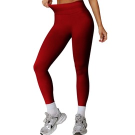 Tummy Control Leggings for Women Scrunch Butt Lifting Yoga Pants Seamless Gym Workout Compression Booty Leggings Scarlett Red-S