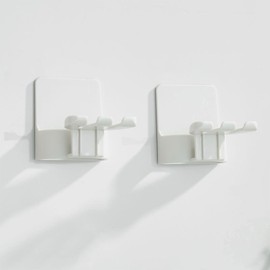 2 PCS Self-adhesive Toothbrush Holders Wall Mounted, Water Proof Toothbrush Hook, 3 in 1 with Toothbrush Hanger Toothpaste Holder and Gargle Cup Holder for Bathroom Shower (white)