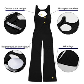 OEAK Womens Flare Jumpsuit Tummy Control Cutout Romper Workout Outfits Sleeveless Unitard Seamless One Piece Backless Bodycon Black S