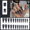JUSTOTRY 24 Pcs Glitter Stiletto Fake Nails Long,Black French Press