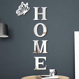 Zzbakress Home Wall Decor,Living Room Wall Decor Home Sign Letters Mirror Wall Stickers,Modern Decals (Bright)