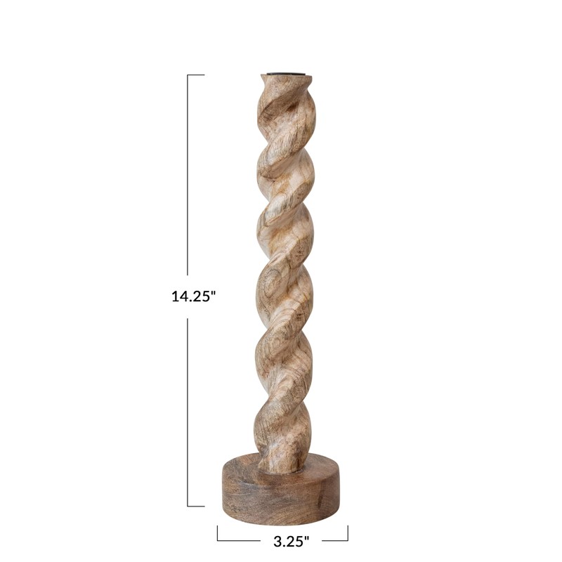 Creative Co-Op Tall Hand-Carved Mango Wood Twisted Taper Candle Holder,