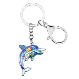 WEVENI Enamel Dolphin Keyring Ocean Fish Key Ring for Women Bag Car Wallet Charms Dolphin Jewellery, navy