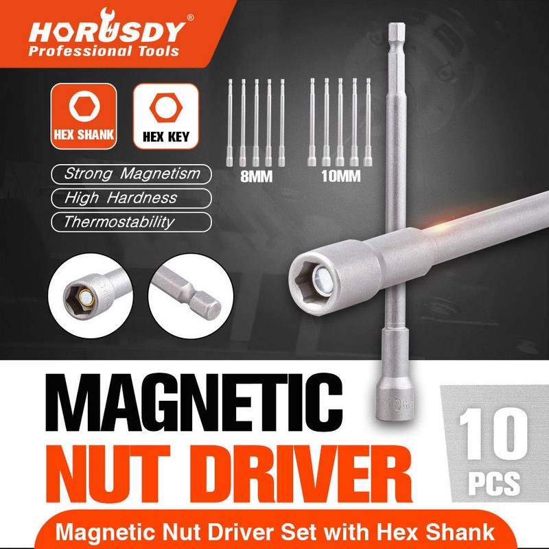 5x 8mm / 10mm Magnetic Power Nut Setter Driver Bit