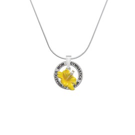 Delight Jewelry Silvertone Yellow Hibiscus Flower - Gymnastics Mom Ring Charm Necklace, 18"