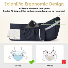 Safotad Baby Carrier Newborn to Toddler, Lightweight Ergonomic Baby Hip Seat Carrier Up to 33lbs, Adjustable Extended Waistband Infant Carrier with Breathable Sunshield, Navy Blue