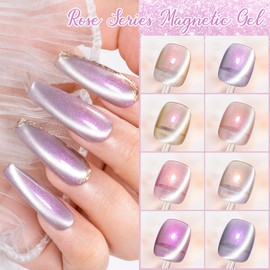 MTSSII Magnetic Gel Nail Polish, Rose Series Cat Eye Gel Polish, Dreamy Cateye Gel, Semi Permanent Soak Off UV Gel Nail Art, Nail Lamp Gel for Nail Art Salon and Home Use