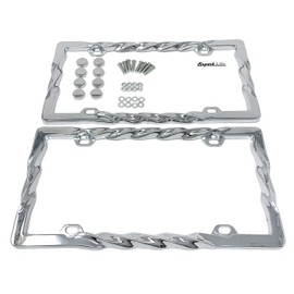 3D Curly Wave Pattern License Plate Frame Chrome Twist with Screws Caps, Set of 2