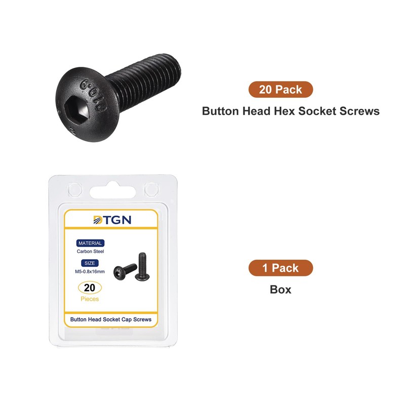 DTGN M5-0.8x16mm Button Head Socket Cap Screws - 20Pack -