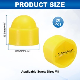 sourcing map 20Pcs Hex Nut Cover, M8x13x15mm Plastic Dome Nut Protection Cap Hex Screws Bolt Covers for Indoor Outdoor Furniture Automotive Bolts Decoration, Yellow