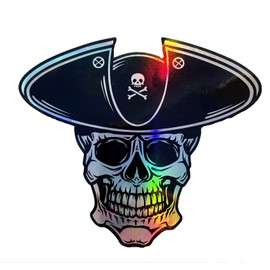WickedGoodz Pirate Captain Holographic Vinyl Decal - Jolly Roger Bumper Sticker - for Laptops Windows Cars Trucks