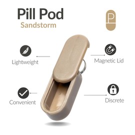 Pill Pod Keychain Pill Holder – Micro-Sized, Lightweight Magnetic Pill Case for Portable Daily Medication Storage (Sandstorm)
