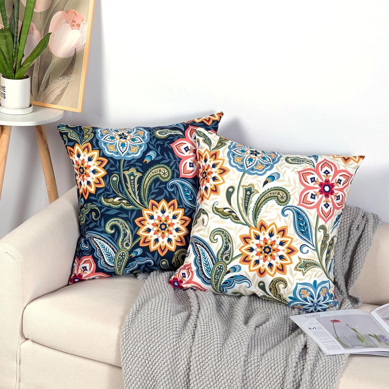 ZFENGYYUAN NAVY Flower Pillow Covers 45x45 cm Cushion Covers Polyester